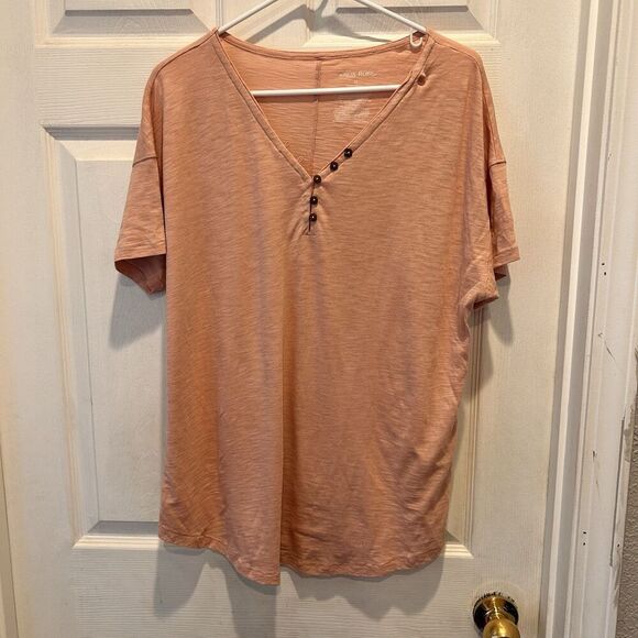 Knox Rose Women Size Medium  V-Neck Shirt Peach Cotton Modal Beachy - Picture 1 of 5